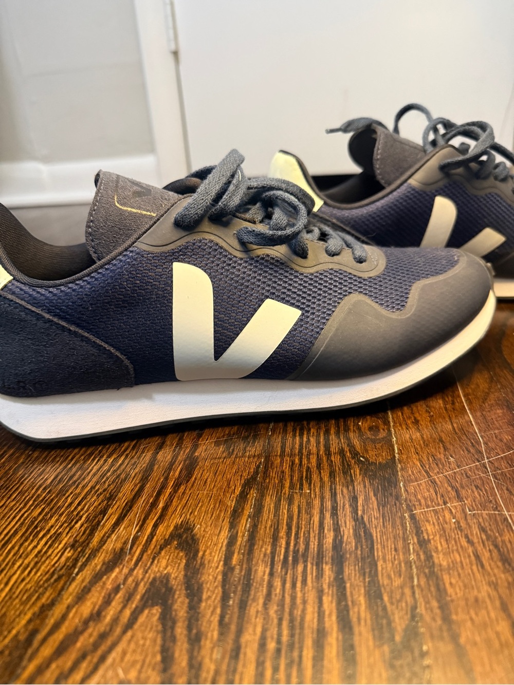 Veja Men's Navy Sneakers with White V Logo